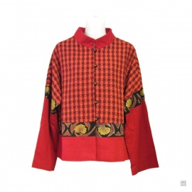 Veste rouge motifs noirs et or en coton