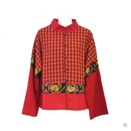 Veste rouge motifs noirs et or en coton