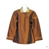 Veste COL & MANCHES brodés fleurs marron en soie