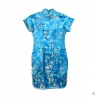 Robe chinoise (qipao 旗袍) courte manches courtes BLEU TURQUOiSE motif 3 AMiS OR (50% soie & 50% polyester)