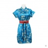 Robe chinoise (qipao 旗袍) courte manches courtes BLEU TURQUOiSE motif 3 AMiS OR (50% soie & 50% polyester)