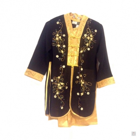 Ao-dai enfant noir BRODé FLEURS jaunes