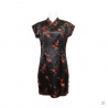 Robe chinoise (qipao 旗袍) courte manches courtes NOiRE motif 3 AMiS ROUGE (50% soie & 50% polyester)