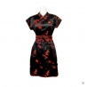Robe chinoise (qipao 旗袍) courte manches courtes NOiRE motif 3 AMiS ROUGE (50% soie & 50% polyester)