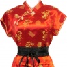 Robe chinoise (qipao 旗袍) courte manches courtes ROUGE motif 3 AMiS OR (50% soie & 50% polyester) 
