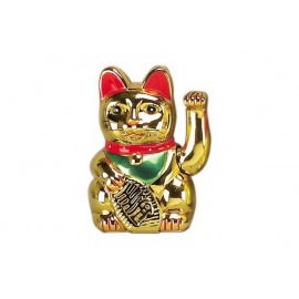 Maneki neko 招き猫 animé 18cm doré (nécessite 2 piles LR6 / AA)