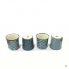 Coffret 4 tasses à saké en porcelaine blanc-bleu GéO