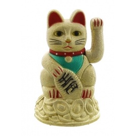 Maneki neko 招き猫 animé 11cm doré mat (nécessite 1 pile LR6 / AA)