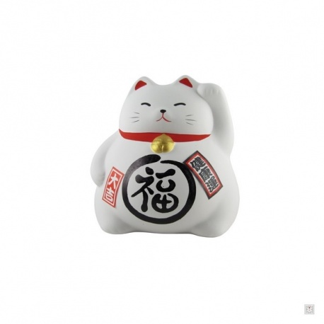 Tirelire Maneki neko DODU en argile blanche BLANC (Bonheur)