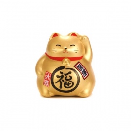 Tirelire Maneki neko 招き猫 DODU en argile DORé (金 Richesse) h8cm