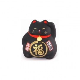 Tirelire Maneki Neko 招き猫 DODU en argile NOiR (運 Chance) h8cm