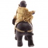 Bouddha Hotei sur éléphant en résine noir et or (h11cm)