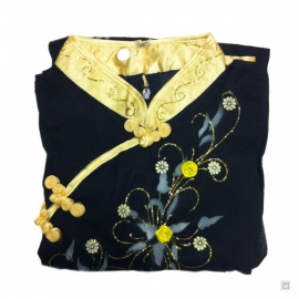 Ao-dai croisé enfant noir manches longues BRODé FLEURS doré