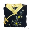 Ao-dai croisé enfant noir manches longues BRODé FLEURS doré