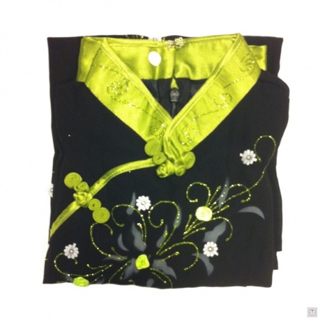 Ao-dai croisé enfant noir manches longues BRODé FLEURS vert clair [16249904]