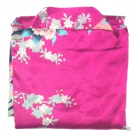 Kimono cache-coeur satiné imprimé FLEURS & PAON fushia (72cm)