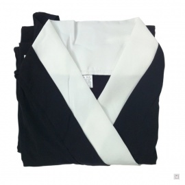 Kimono long noir uni et col blanc 100% soie (TU)