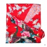 Kimono court satiné 2 poches imprimé FLEURS & PAON rouge (90cm)