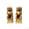 Chiens de Foo (石獅 : Protection) sur socle en résine doré (h17cm)