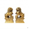 Chiens de Foo (石獅 : Protection) sur socle en résine doré (h17cm)